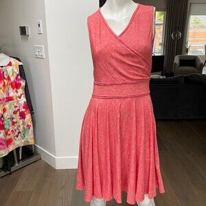 Max Studio Sleeveless V Neck Fit & Flare Rayon Poly Blend Dress Orange Wht Sz S